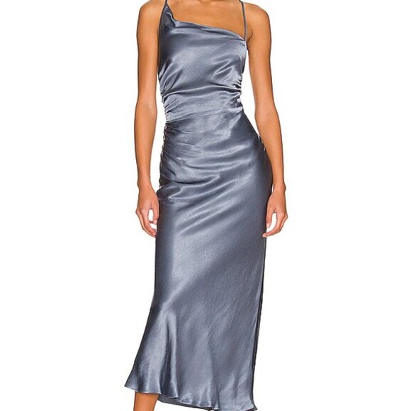 Shona Joy Asymmetrical Via Cowl Midi Dress Blue Smoke La Lune size 8 - Picture 1 of 8